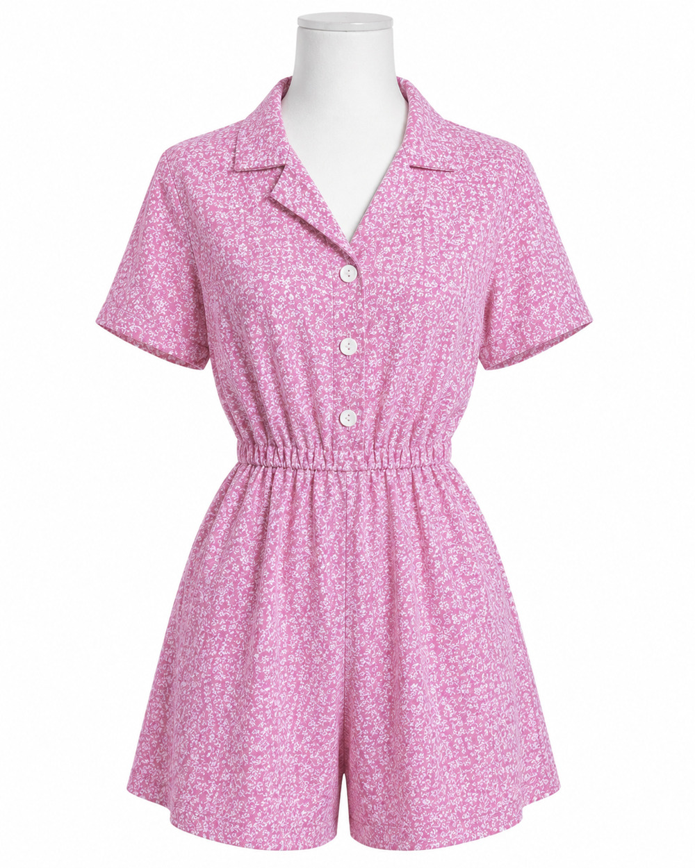 Women's 80s Vtg Preppy Short Sleeve Pink Floral Romper Elastic Waist Size SMALL